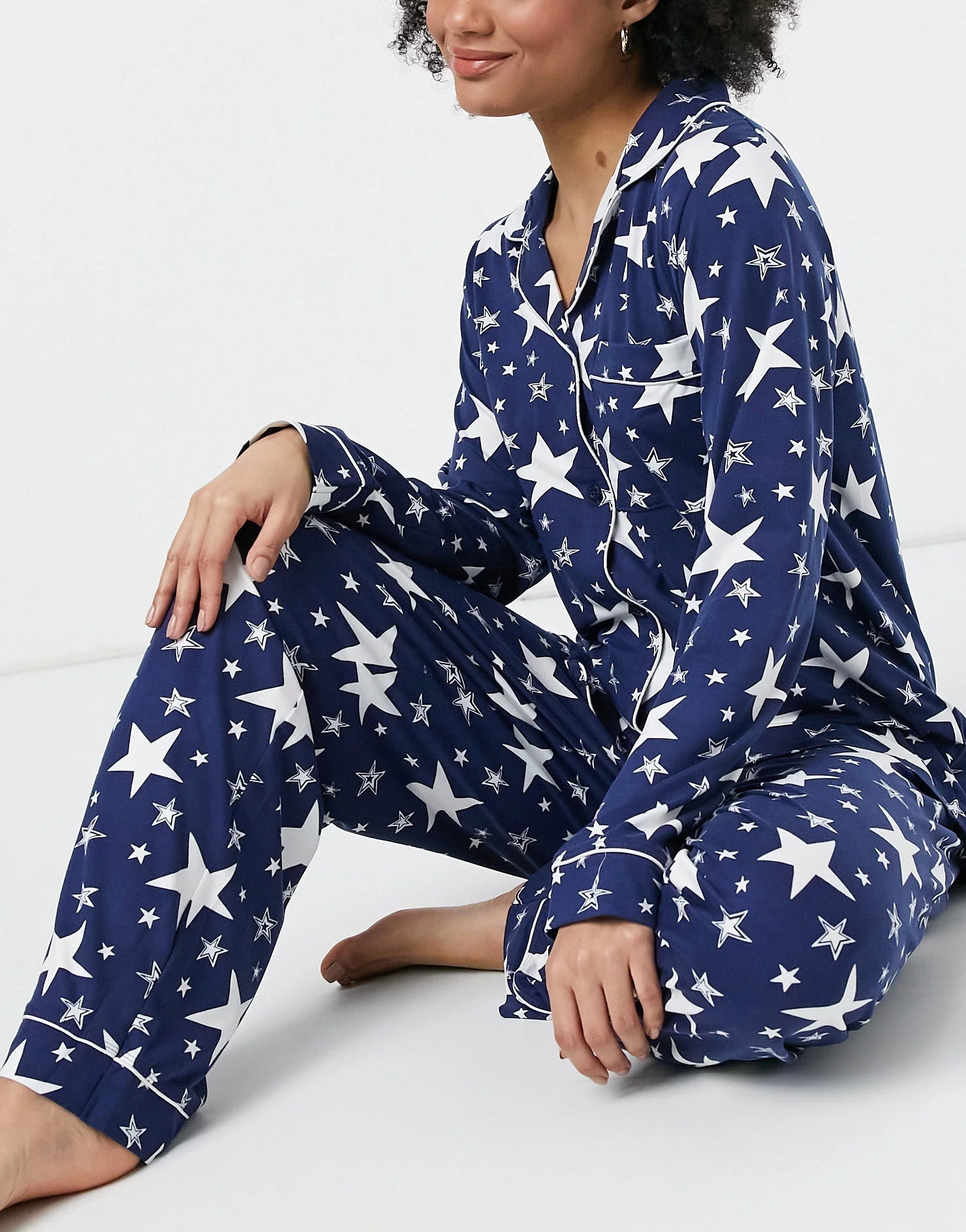 Navy Blue Color Digital Abstract Printed loungewear/Nightsuit For Women With Pants.