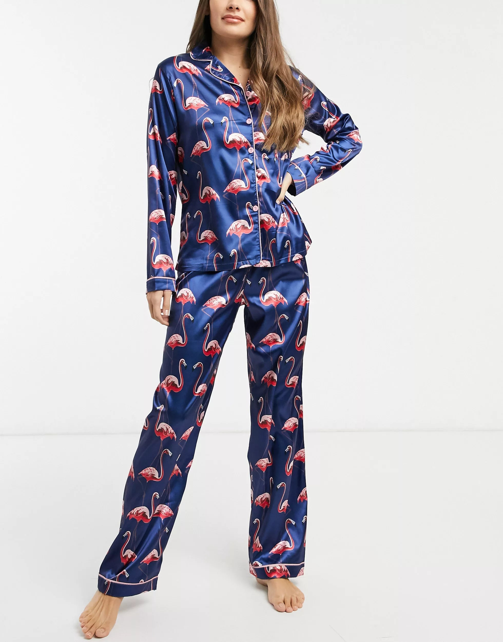 Navy Blue Color Digital Abstract Printed loungewear/Nightsuit For Women With Pants.