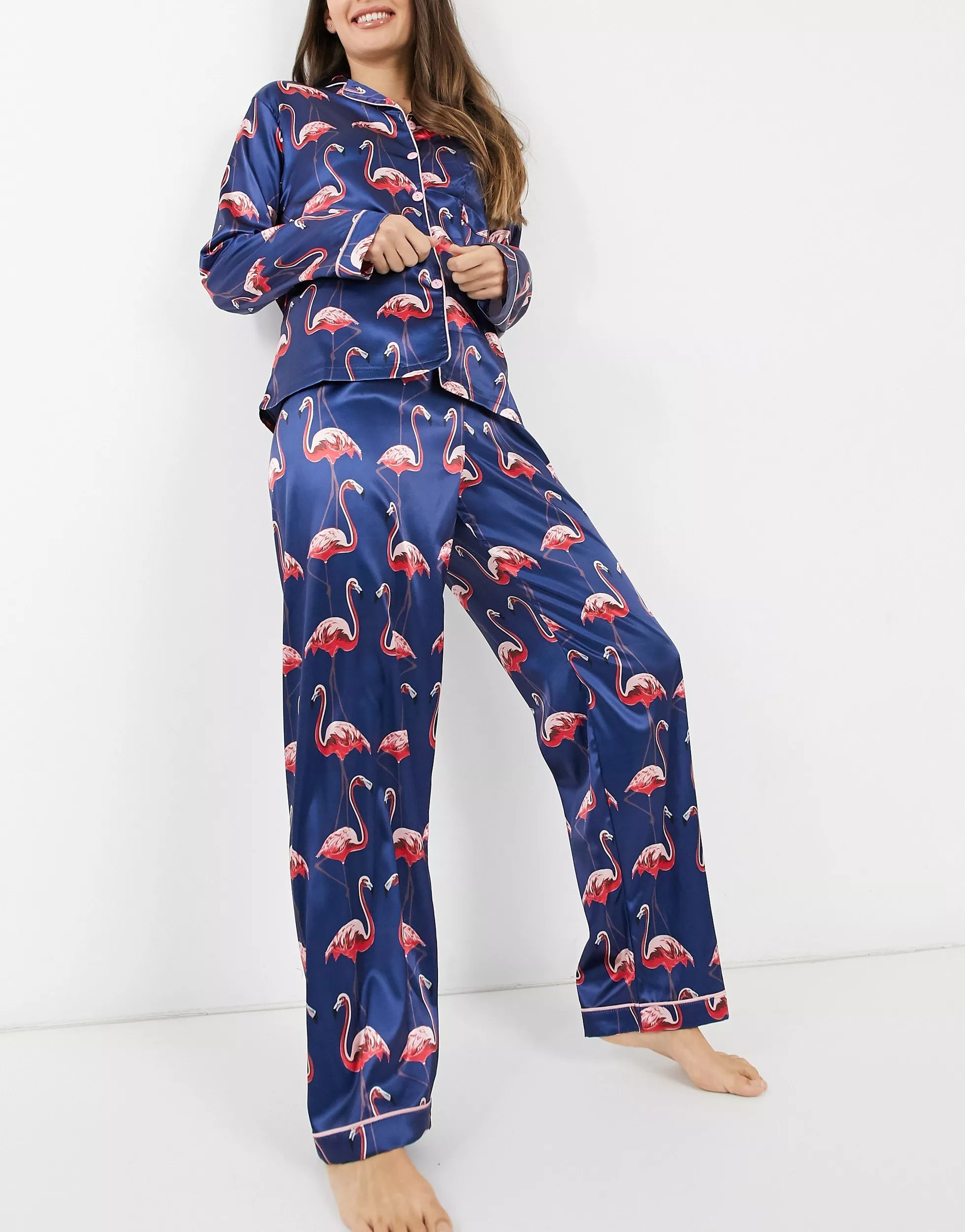 Navy Blue Color Digital Abstract Printed loungewear/Nightsuit For Women With Pants.