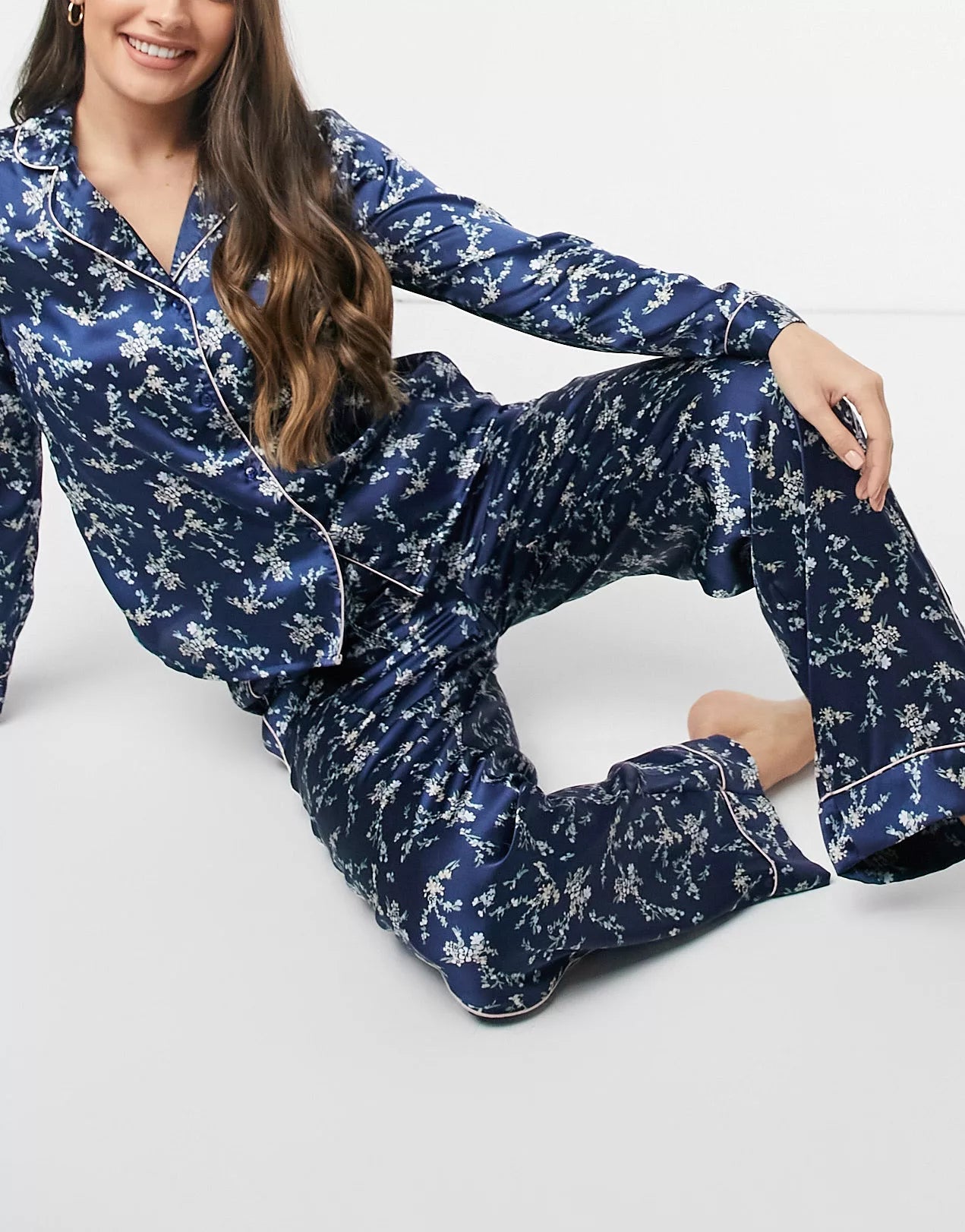 Navy Blue Color Digital Abstract Printed loungewear/Nightsuit For Women With Pants.