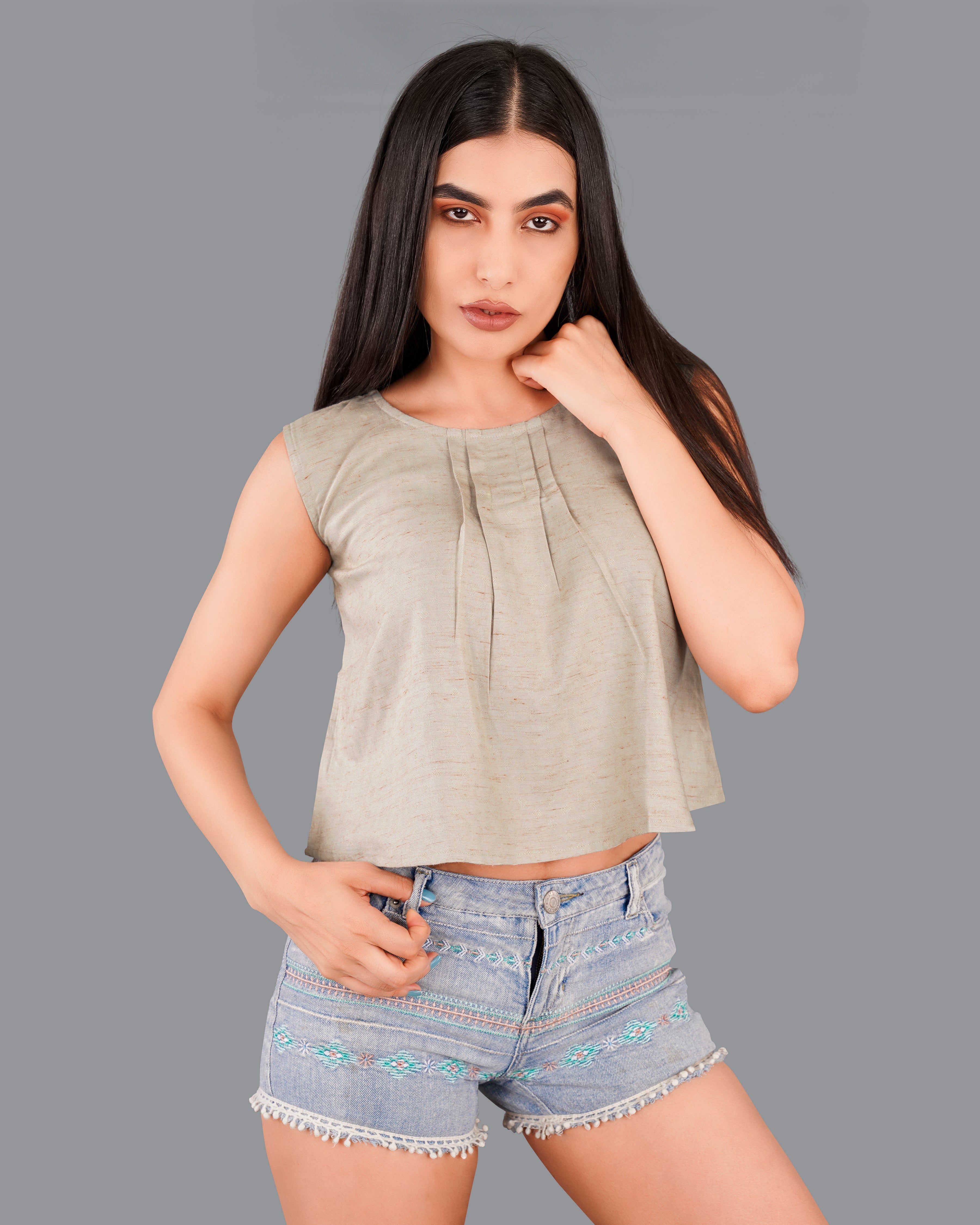 Style Instant-Amber Brown Premium Cotton Crop Top