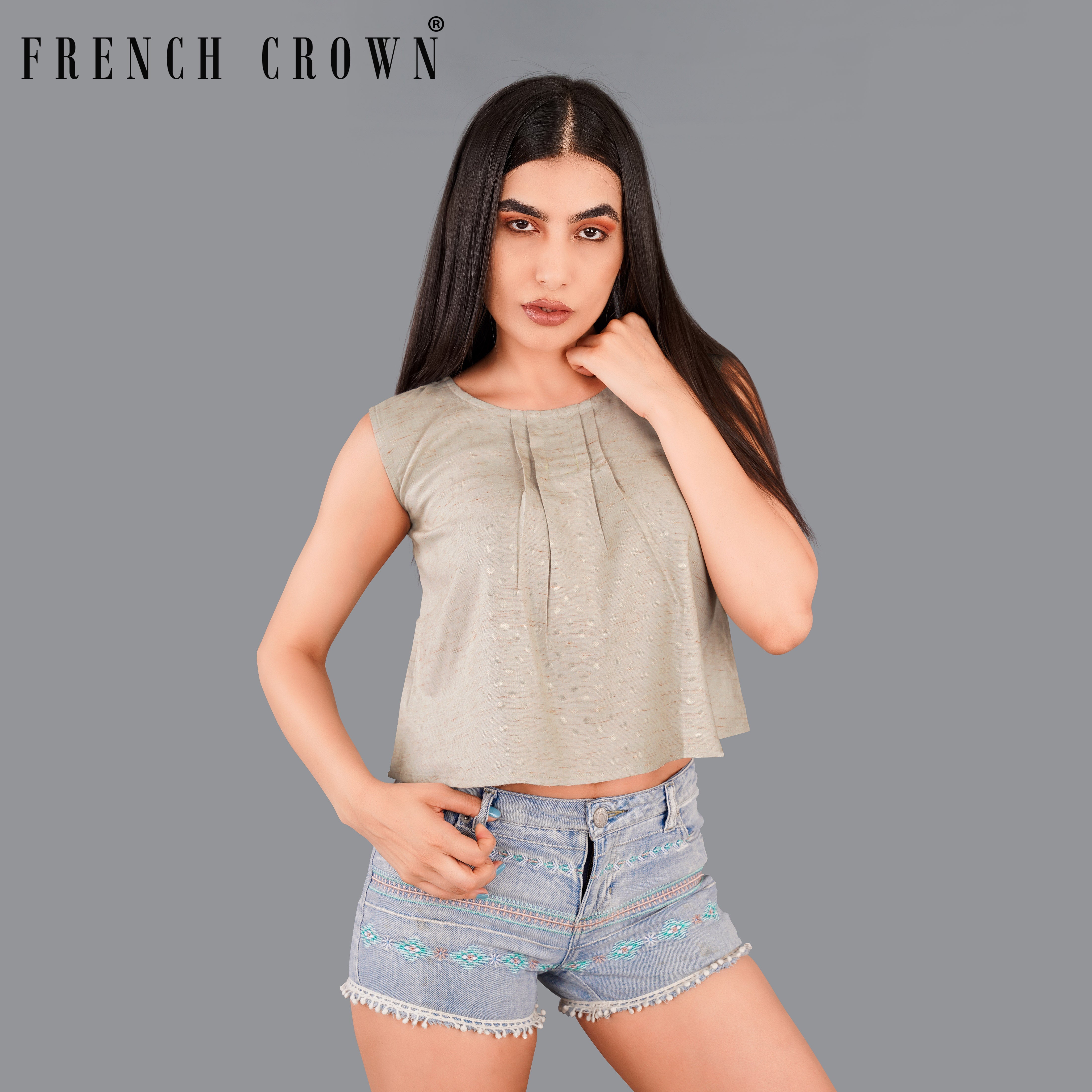 Style Instant-Amber Brown Premium Cotton Crop Top