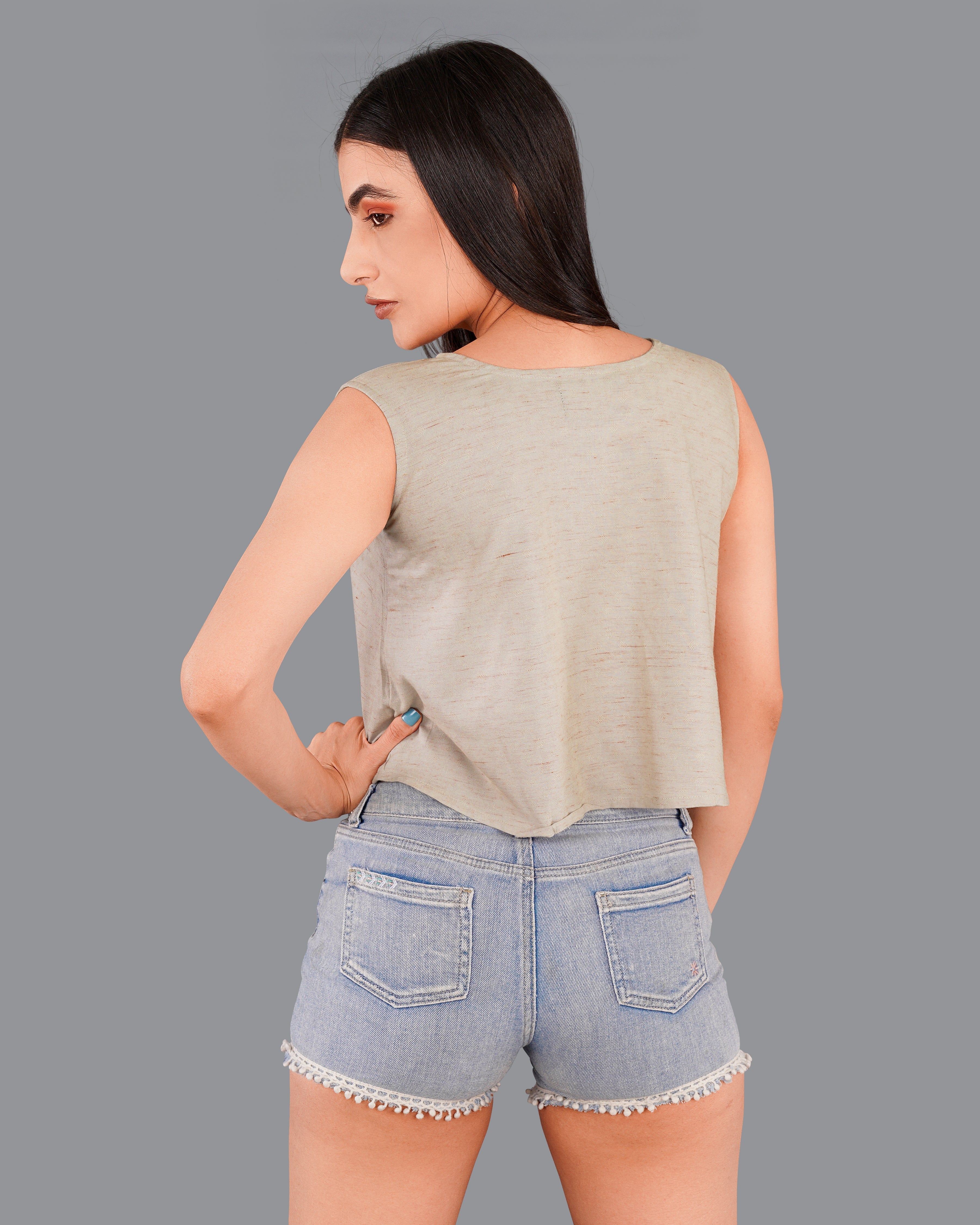 Style Instant-Amber Brown Premium Cotton Crop Top