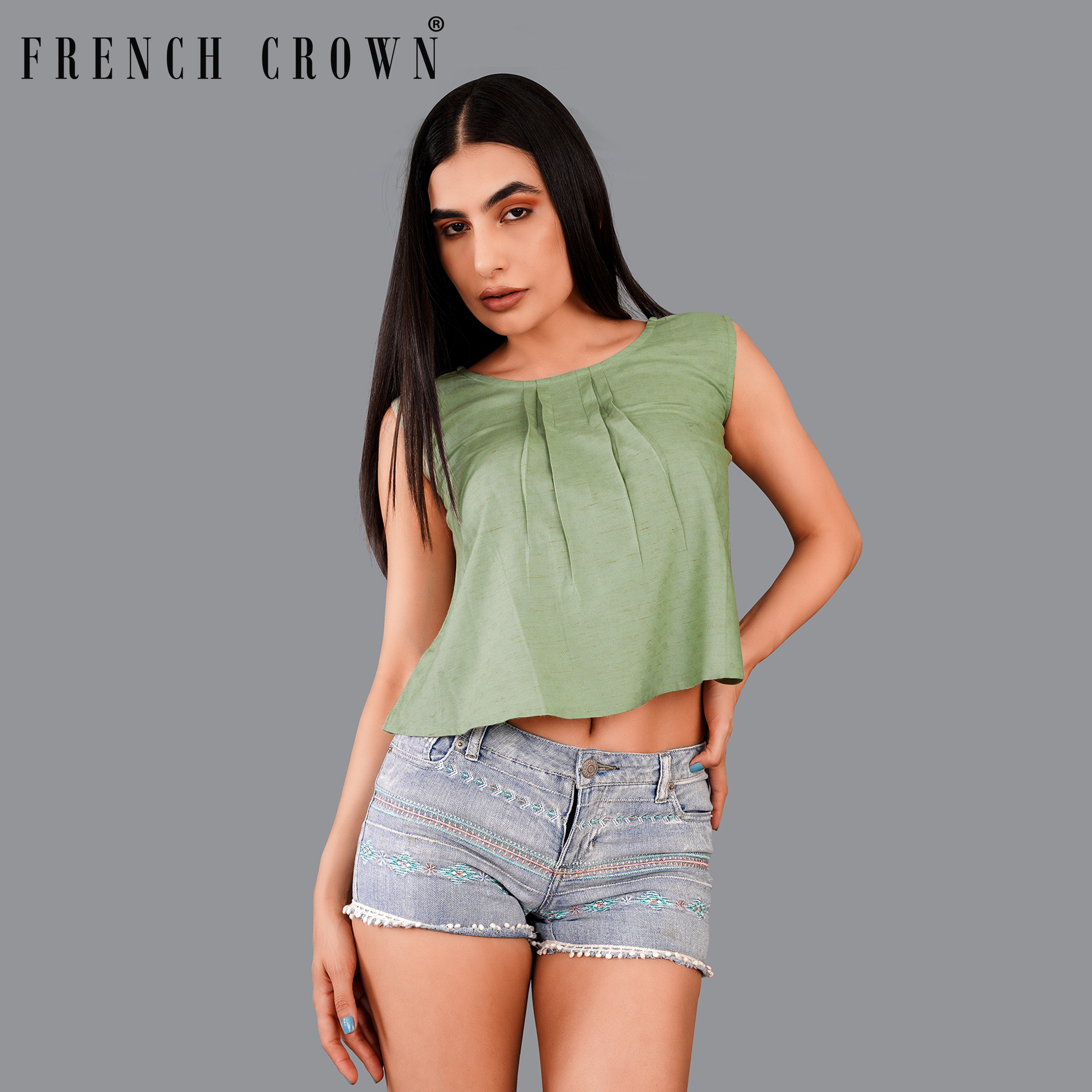 Style Instant-Asparagus Green Premium Cotton Crop Top