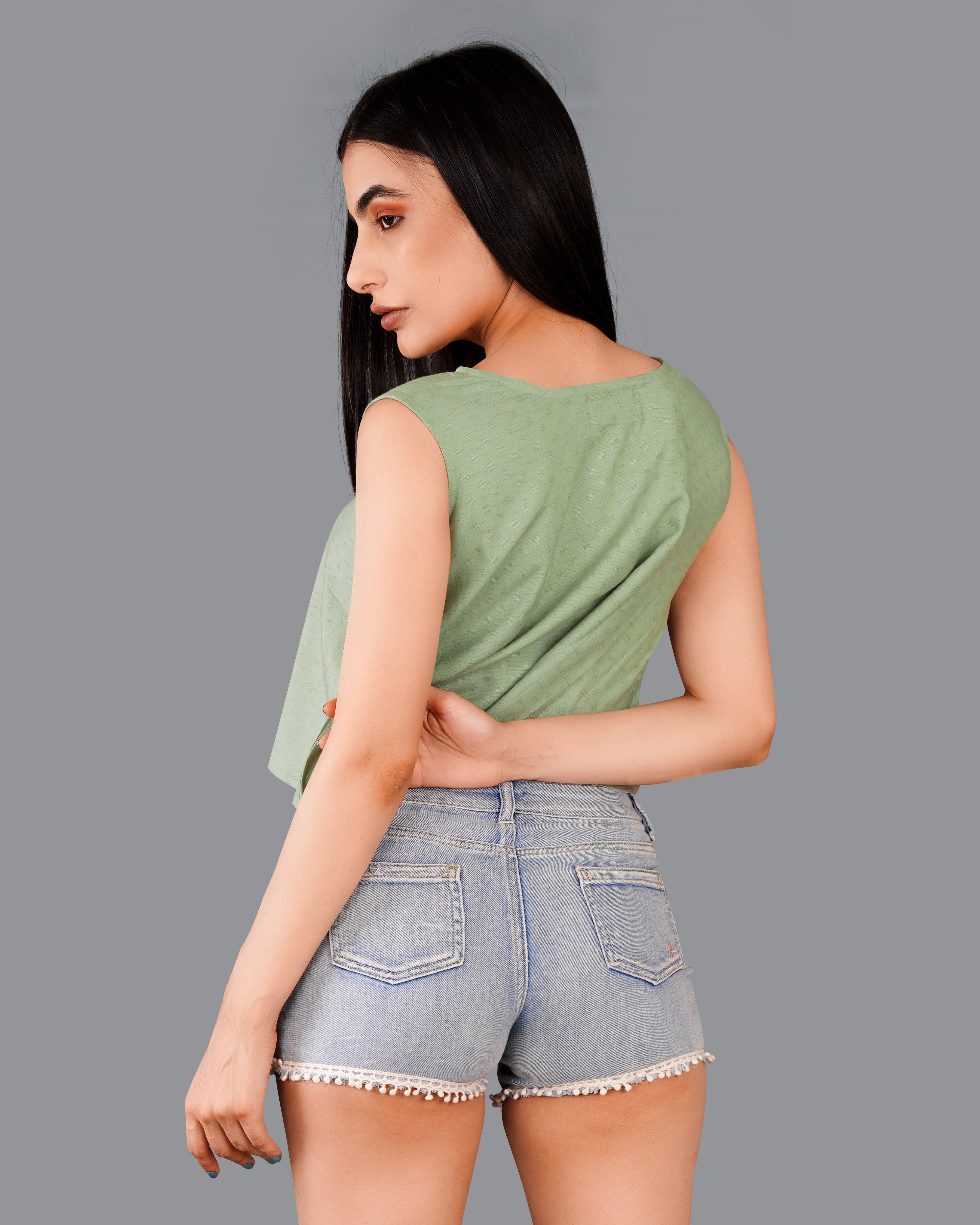 Style Instant-Asparagus Green Premium Cotton Crop Top