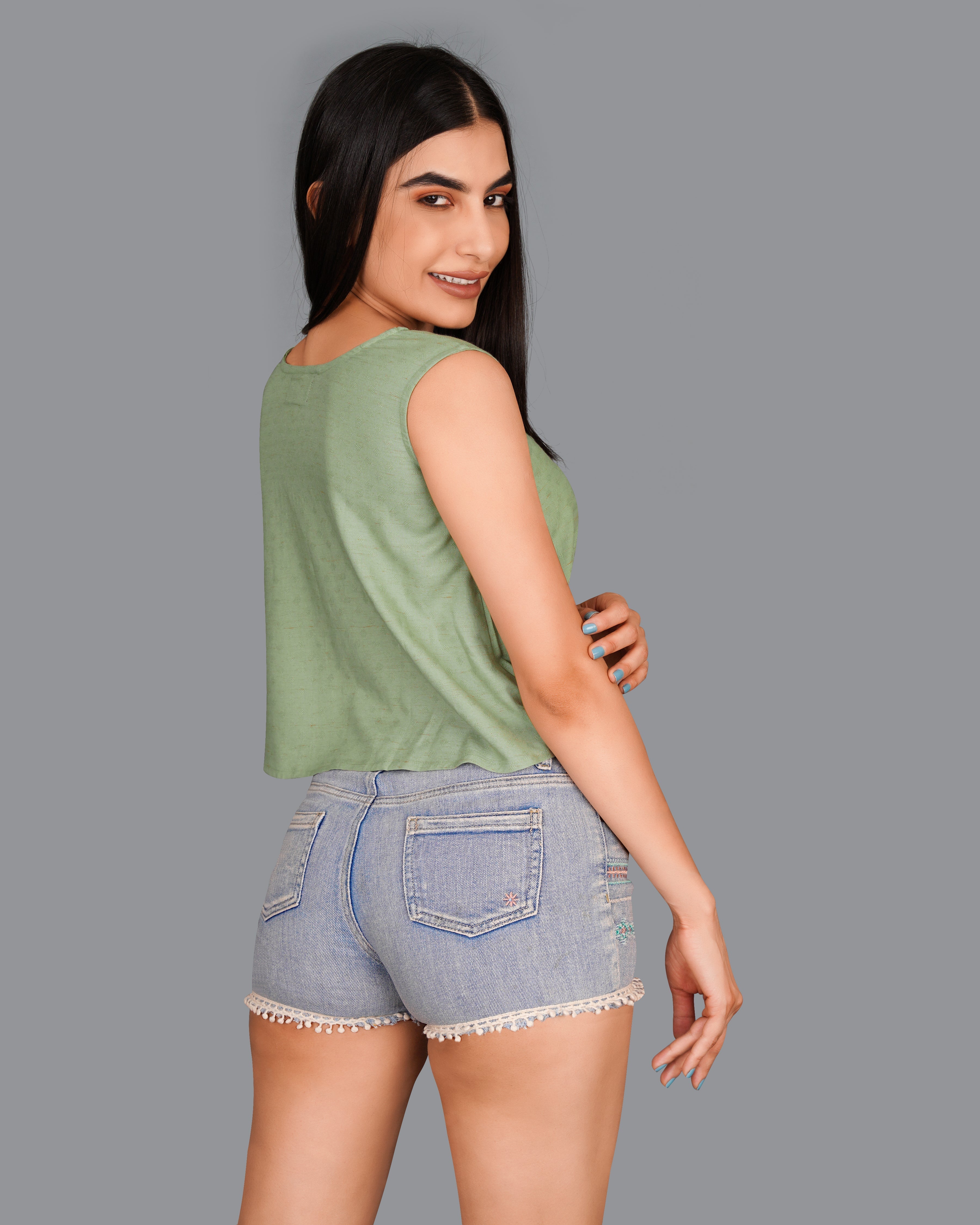 Style Instant-Asparagus Green Premium Cotton Crop Top