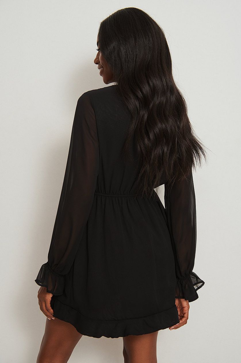 Black Plain Frill Sheer Dress