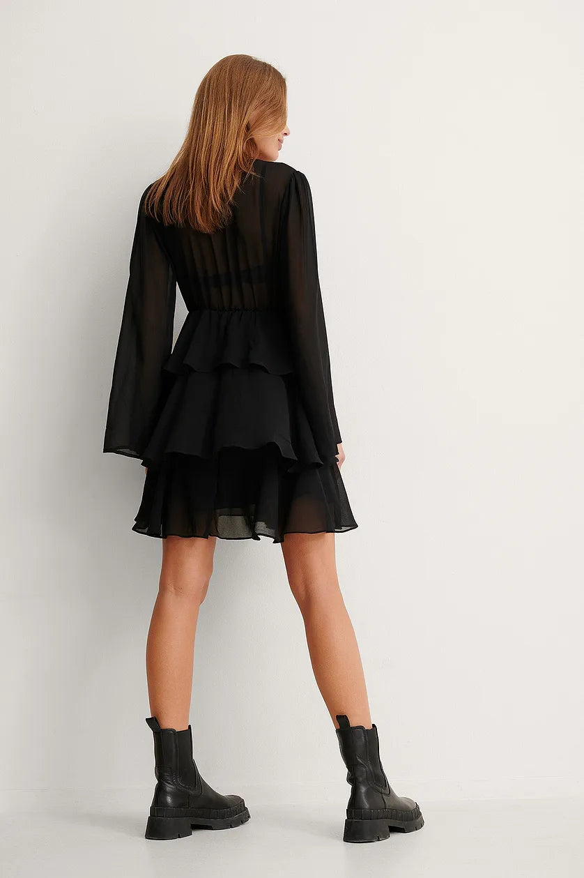 Black Layered Flounce Dress