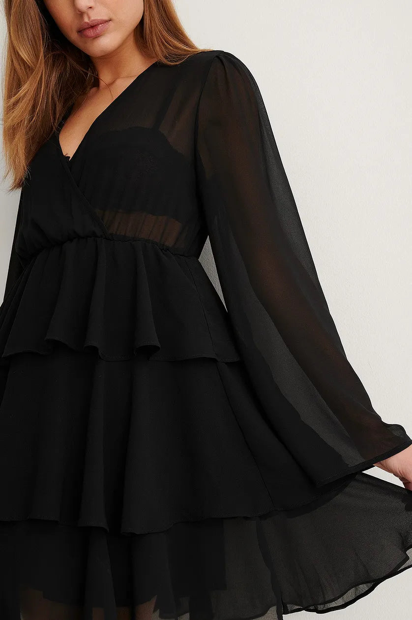 Black Layered Flounce Dress