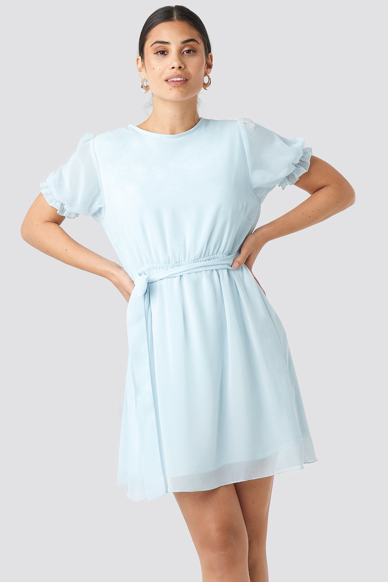 Short Sleeve Chiffon Dress Blue