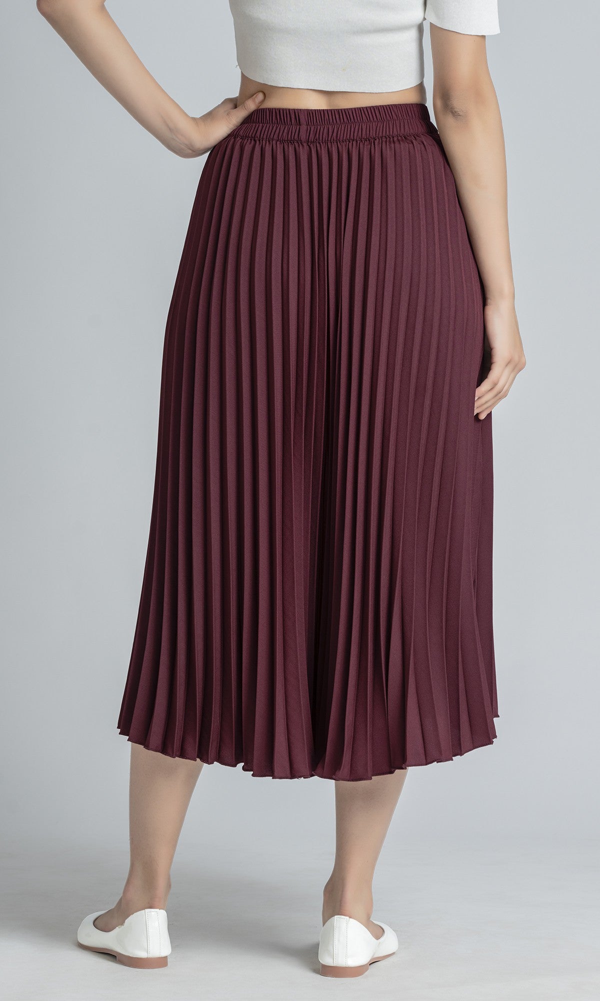 StyleInstant Soild Brown Pleated Skirt