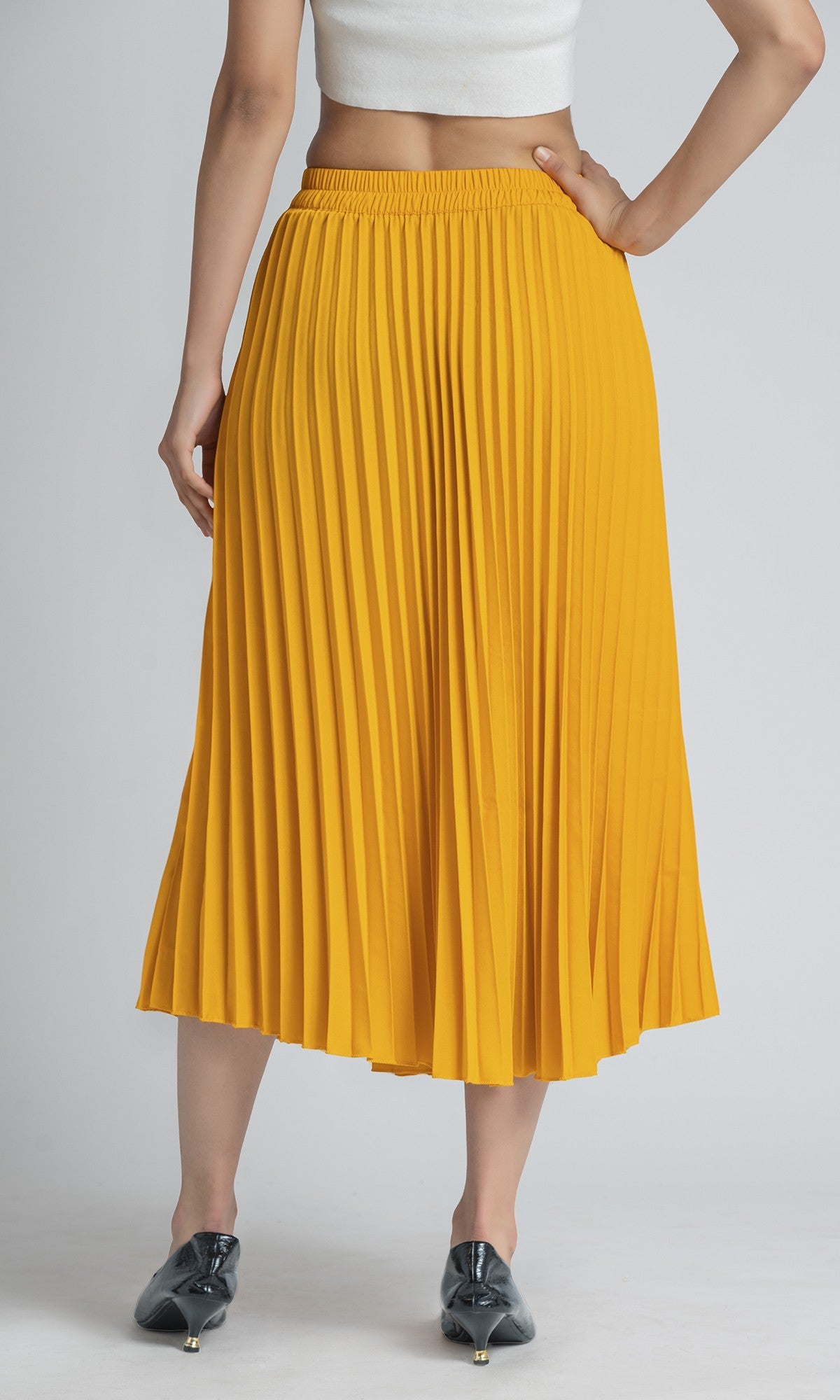 StyleInstant Soild Yellow Pleated Skirt