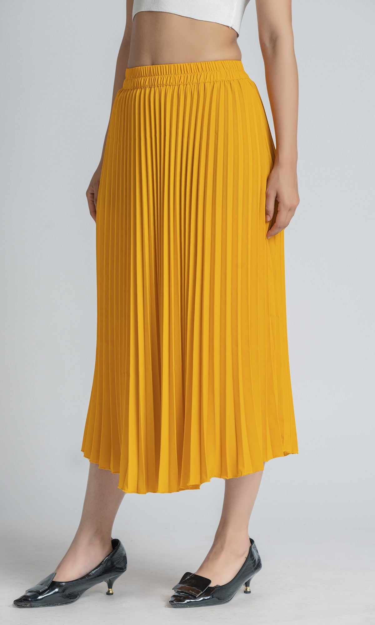 StyleInstant Soild Yellow Pleated Skirt