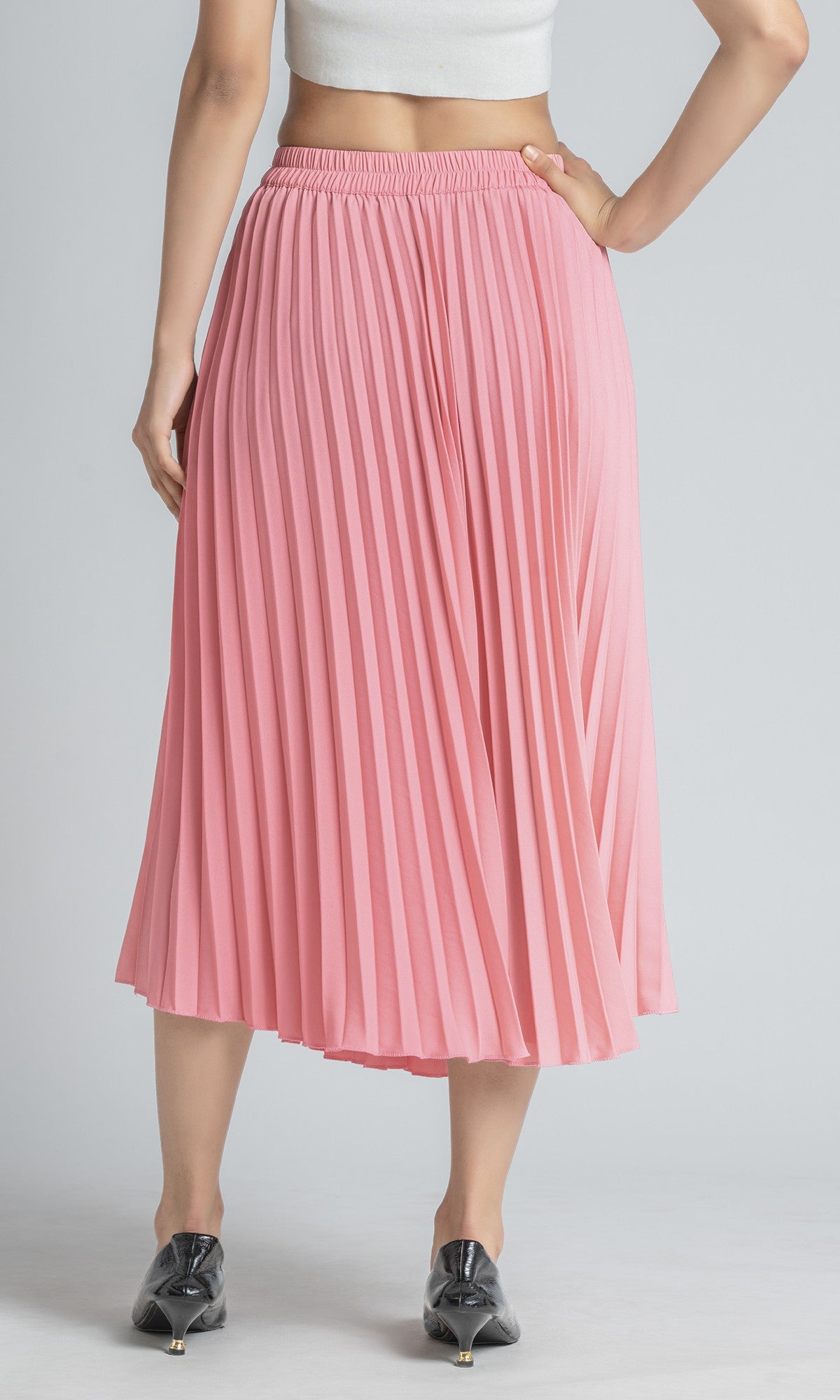 StyleInstant Soild Pink Pleated Skirt